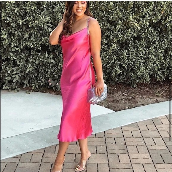 💖 ZARA Bloggers Fav Satin Draped-Neck Midi/Maxi Dress. Size LG. Excellent Cond! - Picture 5 of 16